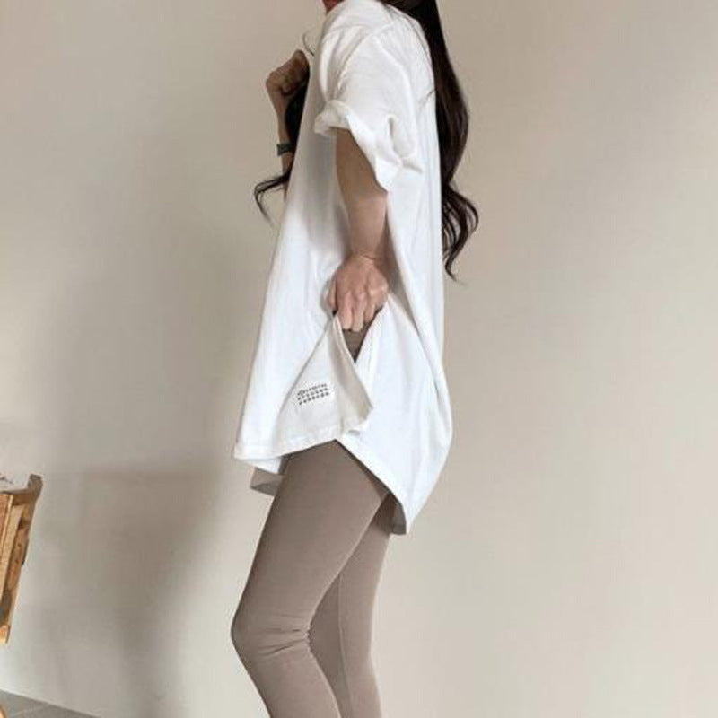 Dame Oversized Rundhalset T-shirt med opfoldede ærmer Stilla