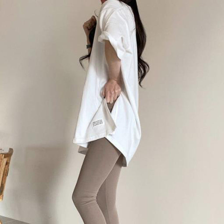 Dame Oversized Rundhalset T-shirt med opfoldede ærmer Stilla
