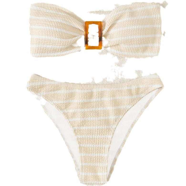 Dame Stribet Bandeau Bikini Sæt med Spænde Stilla