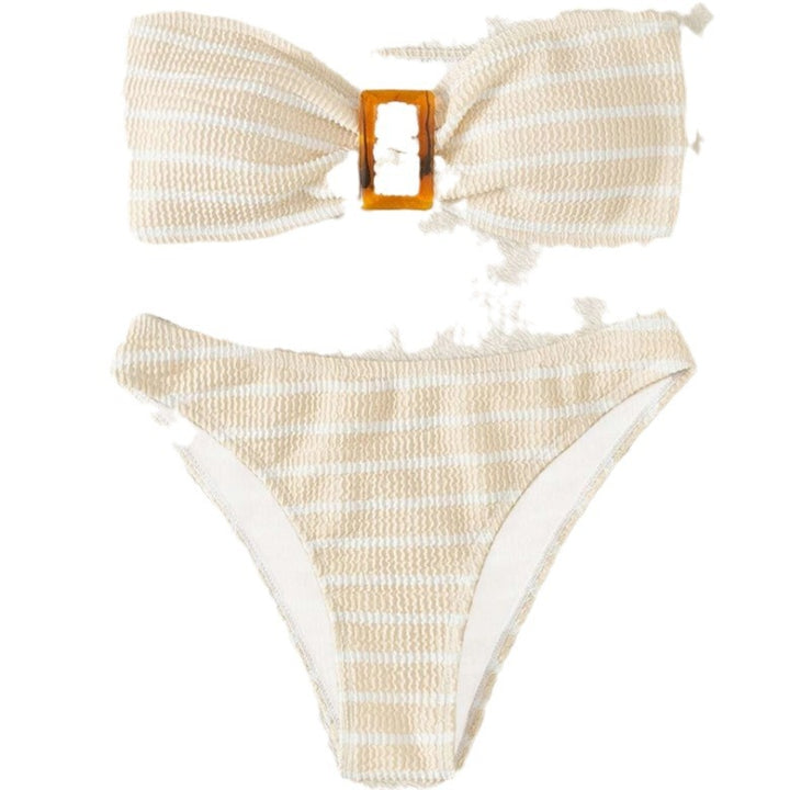 Dame Stribet Bandeau Bikini Sæt med Spænde Stilla
