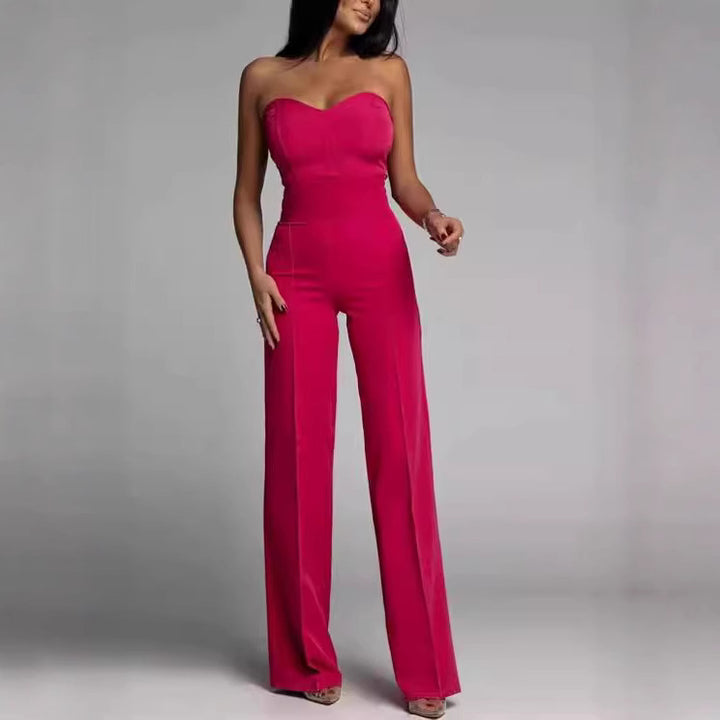 Dame off-shoulder jumpsuit med elegant hjerteudskæring og bred ben stil