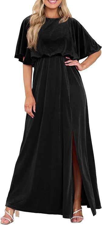Dame Elegant Maxikjole med sideslag og voluminøse ærmer Stilla