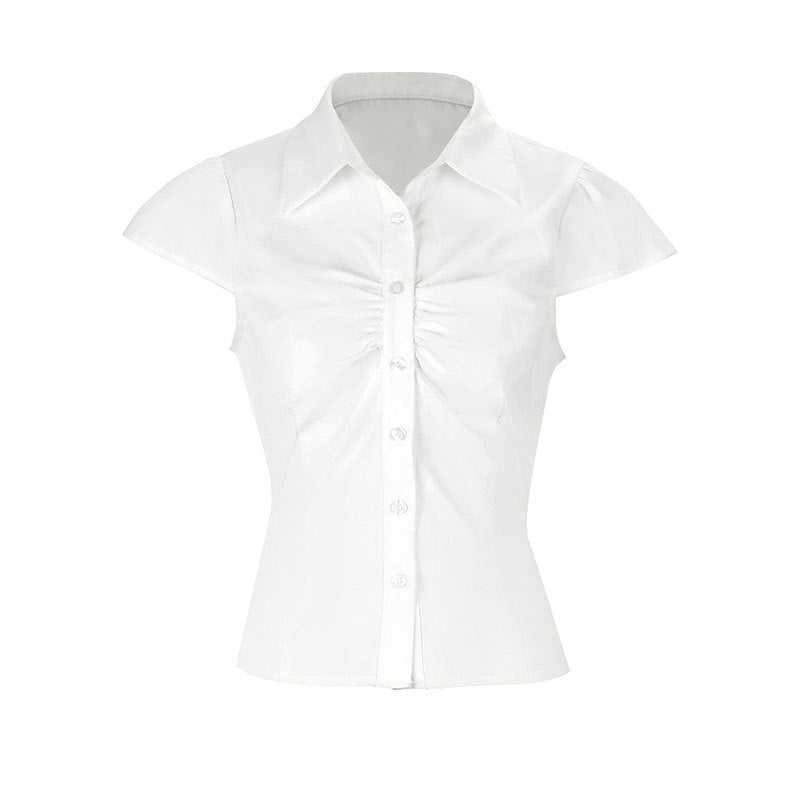 Dame elegant bluse med rynkning og smart krave Skovae