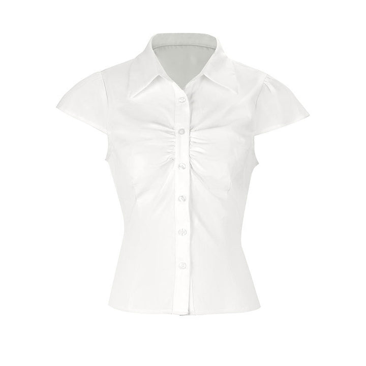 Dame elegant bluse med rynkning og smart krave Skovae