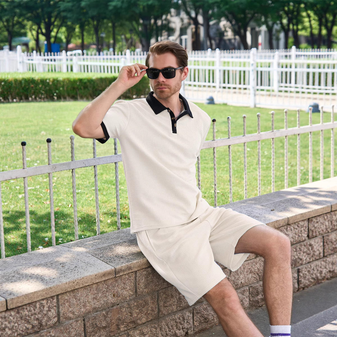 Herre polo- og shorts-sæt med dekorativ krave og åndbart materiale Stilla