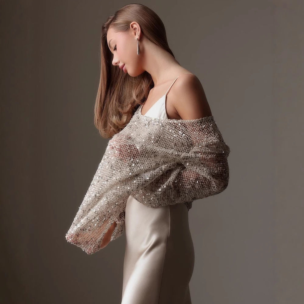 Dame Funklende Aftenbluse med asymmetrisk Snit Stilla