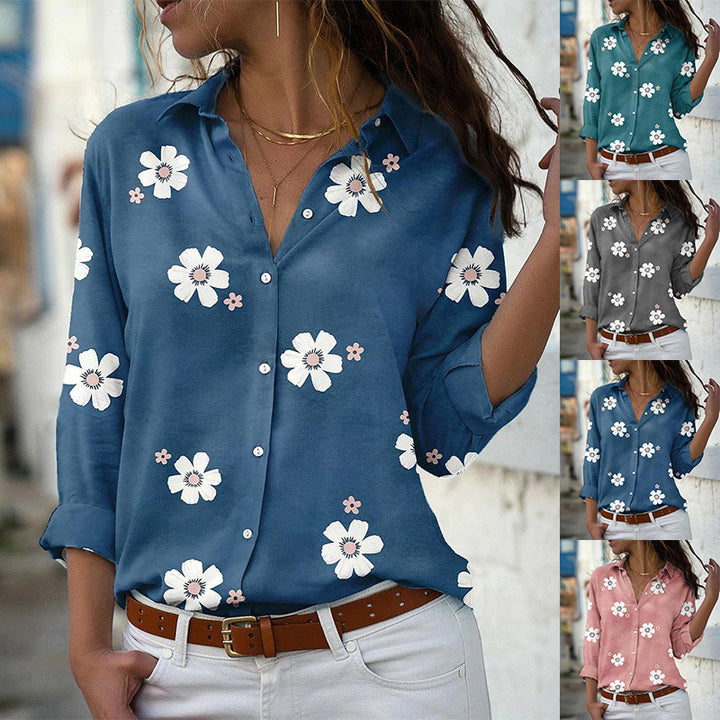Dame bomuldsbluse med blomster mønster Stilla