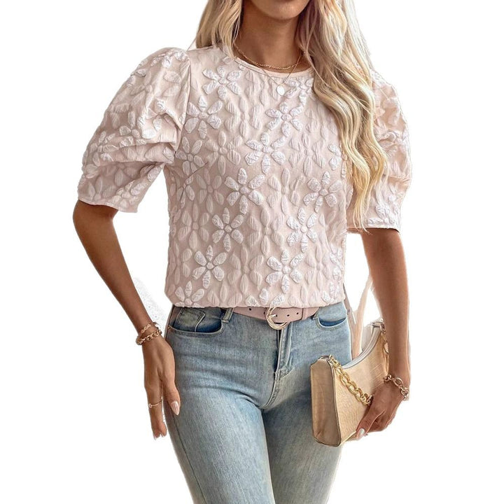 Dame Pufærmet Bluse-shirt med floral relief Stilla