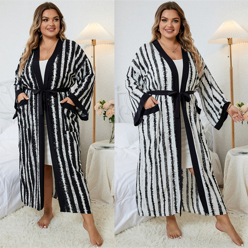 Dame elegant Morgenkåbe med fashionable stribemønster og afslappet snit Stilla