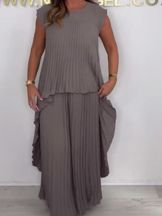 Dame plisseret maxi-kjole med asymmetrisk kant Stilla