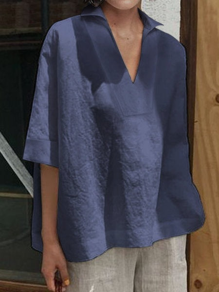 Dame Oversized Bluse med moderne V-udskæring og afslappet snit Stilla