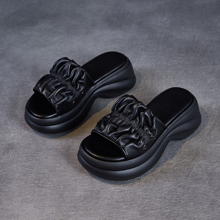 Dame-platform-slide-sandaler med struktureret overdel og ergonomisk fodseng Stilla