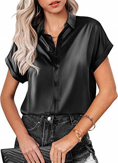 Dame Satin-bluse med overlappende skuldre Stilla
