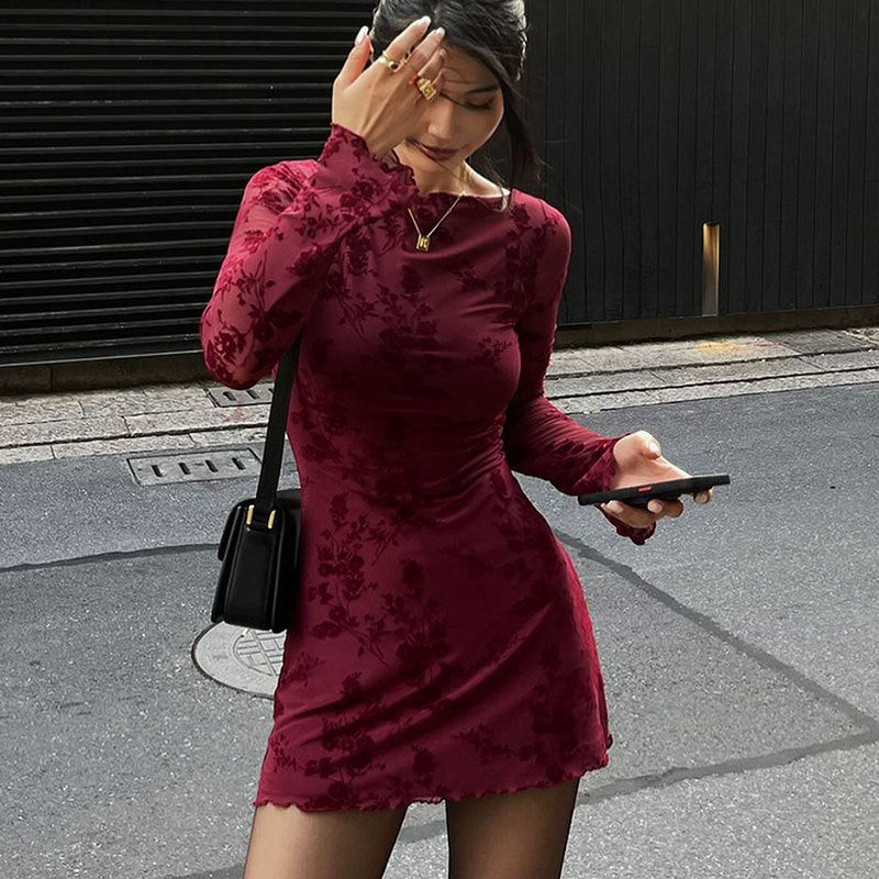 Dame Floral Minikjole med transparente ærmer Skovae