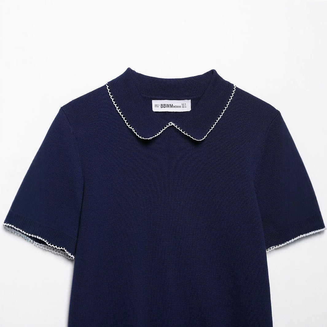 Femme Kortærmet Strik Polo Pullover Stilla