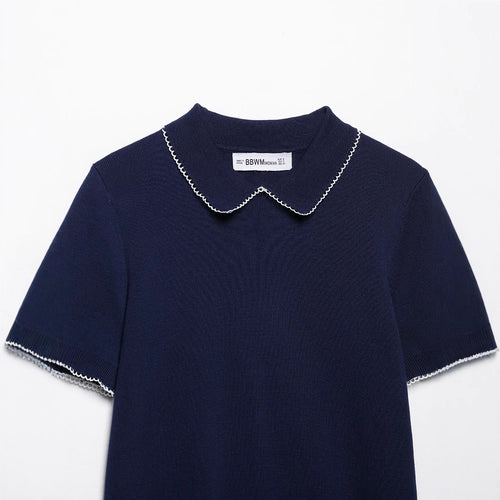 Femme Kortærmet Strik Polo Pullover Stilla