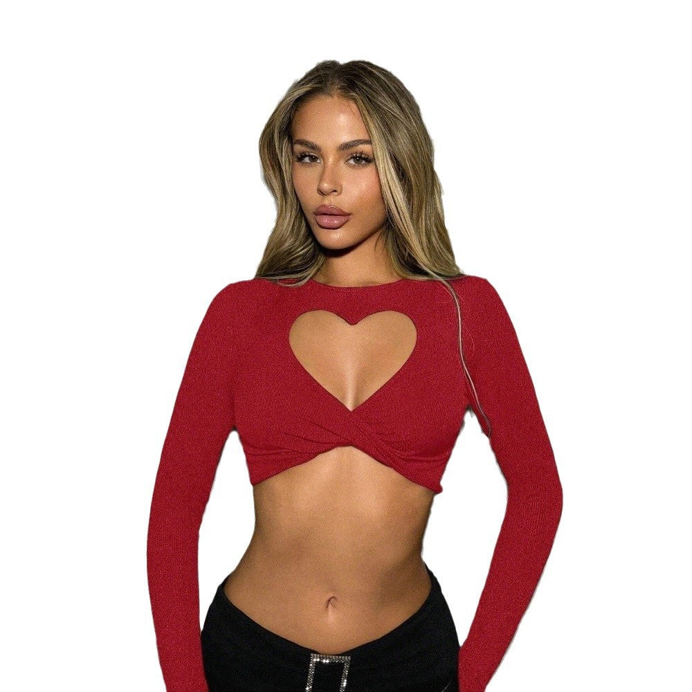 Kvinders Crop Top med Hjerte Udsnit og Lange Ærmer Design Stilla