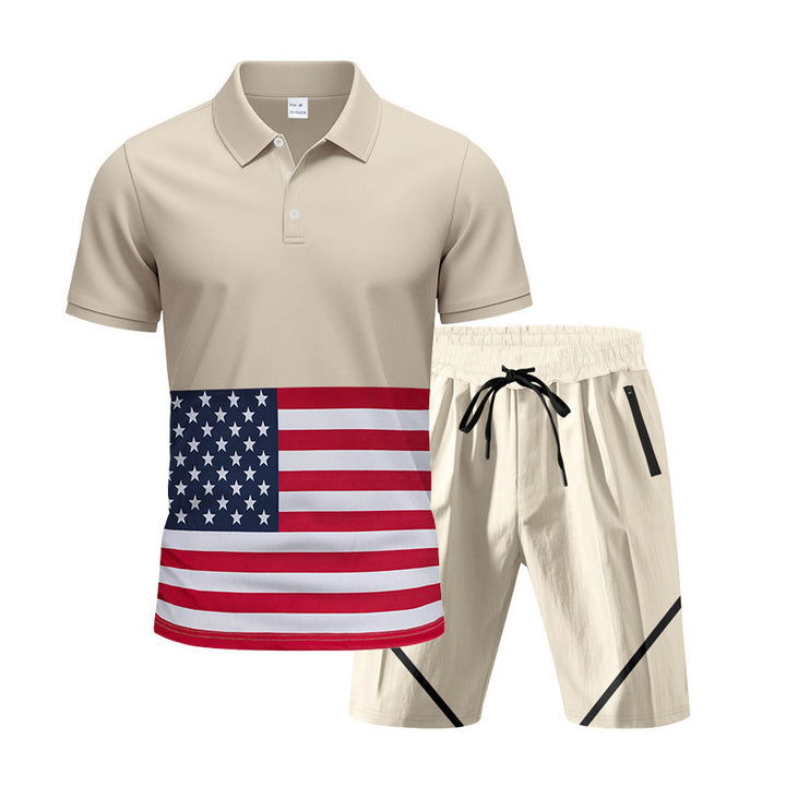 Herrer Polo-Shirt og Shorts-Sæt med flagmotiver og moderne snit Stilla