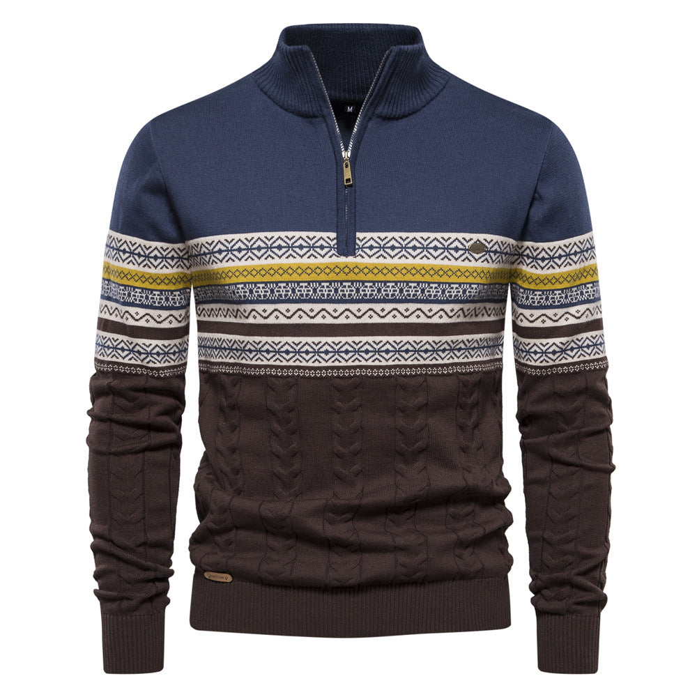 Herre strikpullover med halv højtstående krave og moderne mønster Stilla
