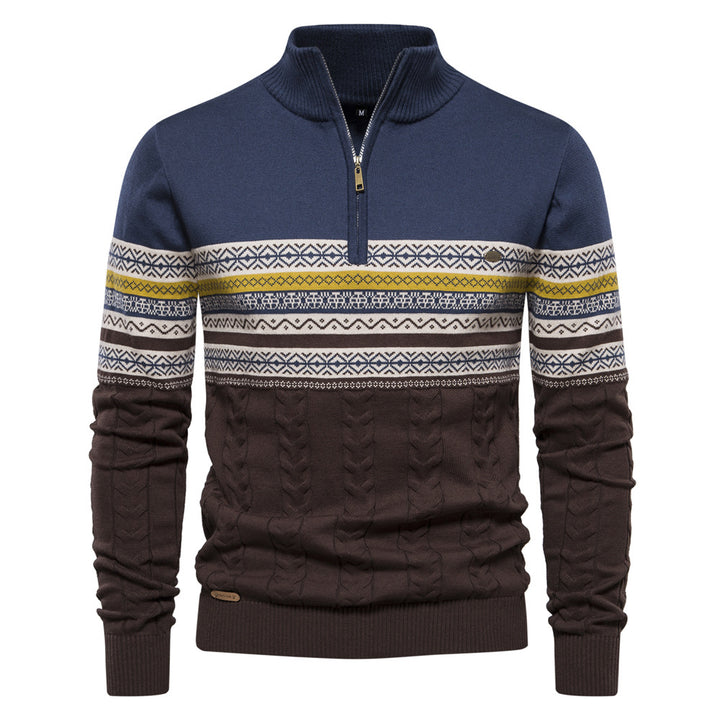 Herre strikpullover med halv højtstående krave og moderne mønster Stilla