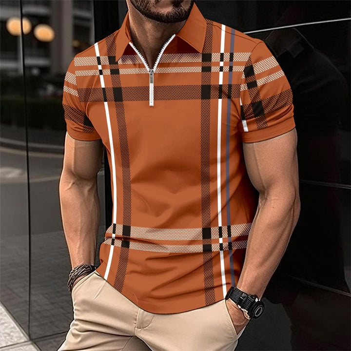 Herrer Kortærmet Poloshirt med moderne lynlås og ternet design Stilla