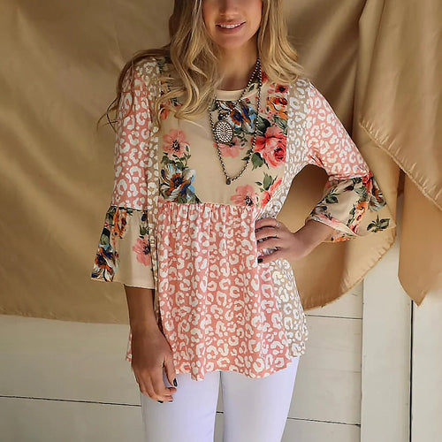 Dame modebluse i patchwork-stil Stilla