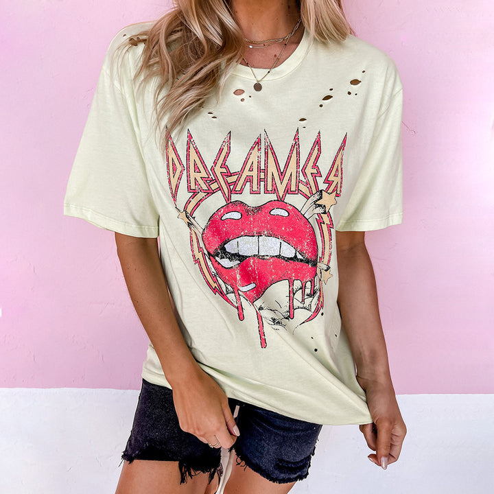 Damer afslappet oversized T-shirt med kreativ grafikprint Stilla