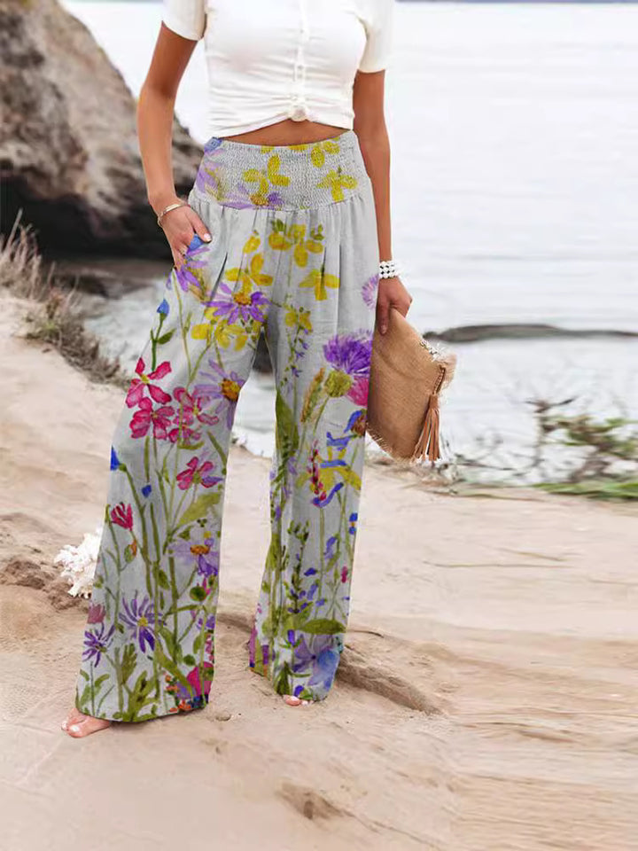 Dame Loose Buks med blomstret print og elastisk liv Stilla