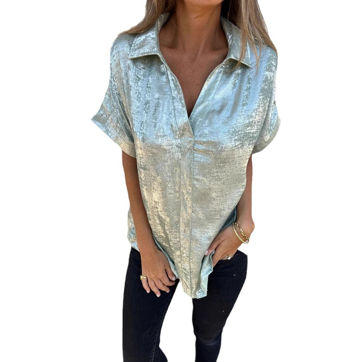 Dame Glinsende Satin Kortærmet Bluse Stilla