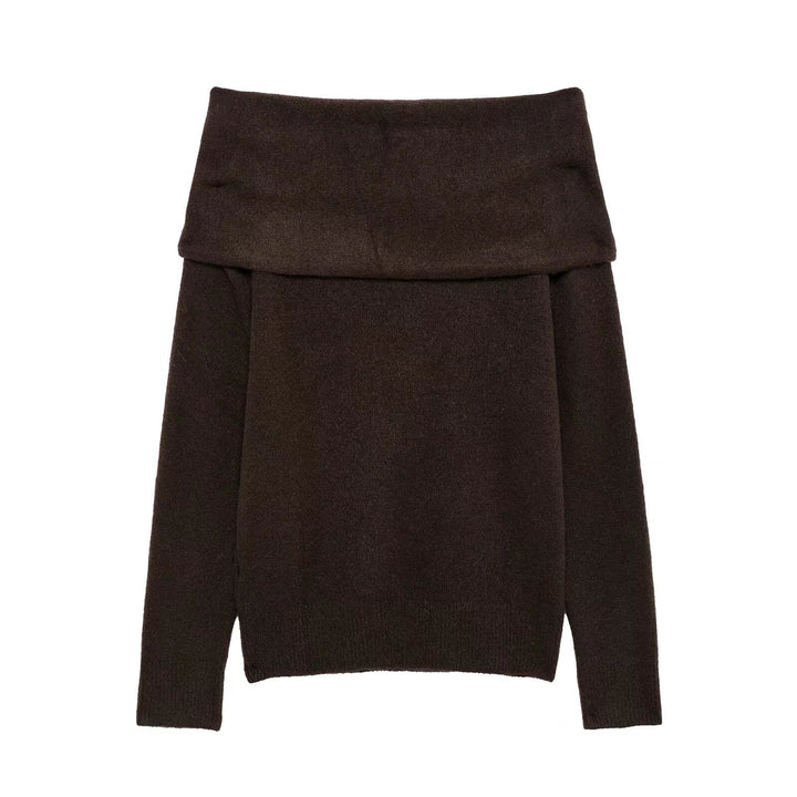 Dame Off-Shoulder Strikpullover med dekorativt bånddetail Stilla