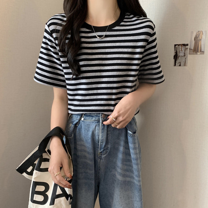 Femme Stribet Løs Boxy Tee Stilla