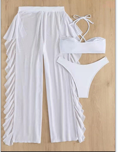Dame Strandoutfit med rynker og bandeau-top Stilla