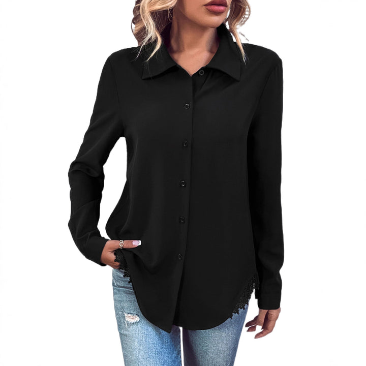 Damer elegant bluse med blonder og knaplukning Stilla