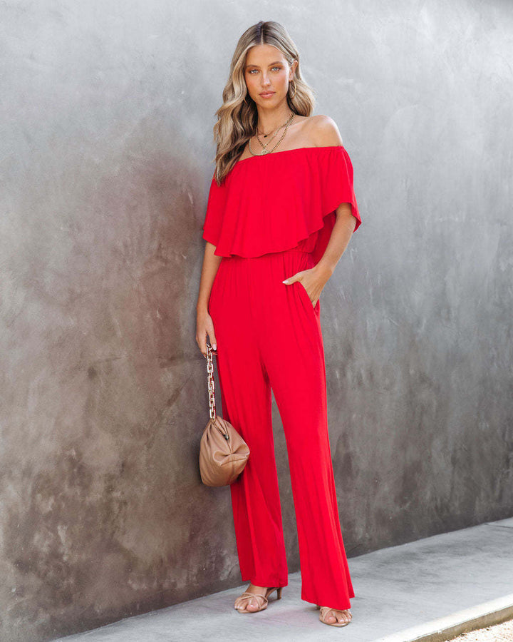 Dame Off-Shoulder Jumpsuit med bred ben og elastisk talje Stilla