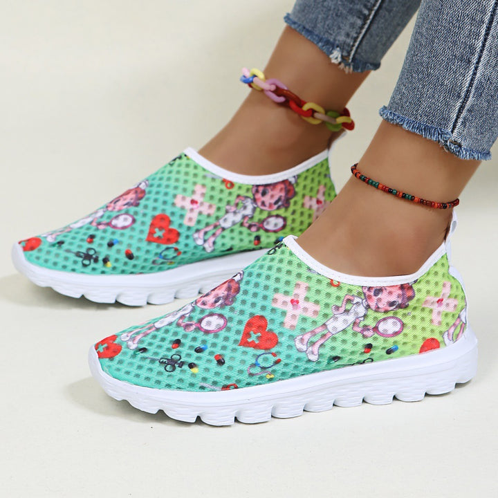 Dame Slip-On Sneakers med glædeligt motiv og skridsikker sål Stilla