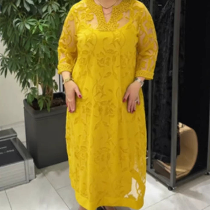 Kvinders elegante gennemsigtige maxi kjole med blonde detaljer Stilla