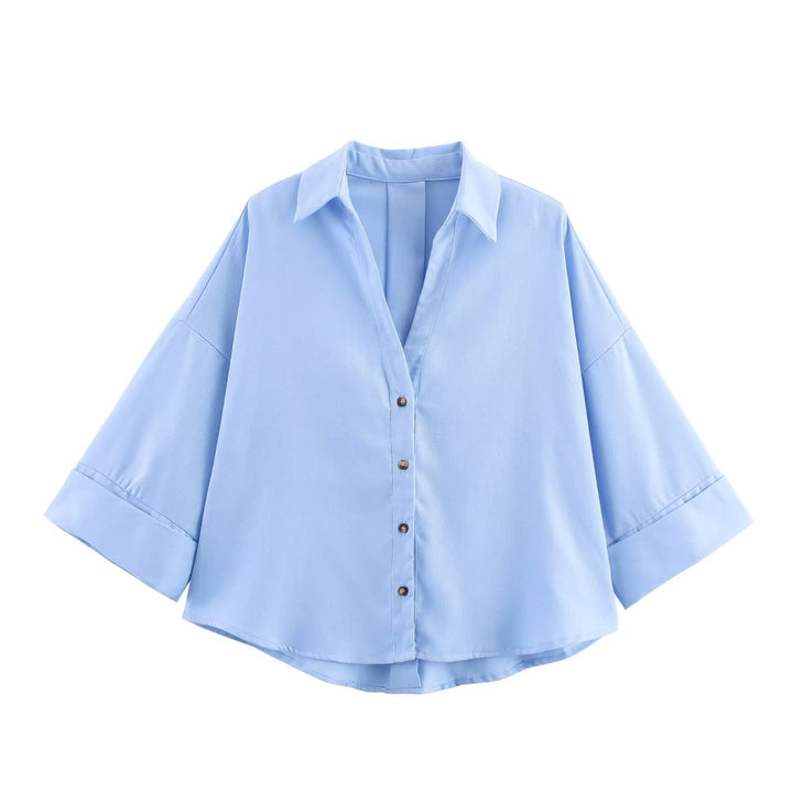 Dame skjorte bluse med afslappet snit og elegante 3/4-ærmer Skovae