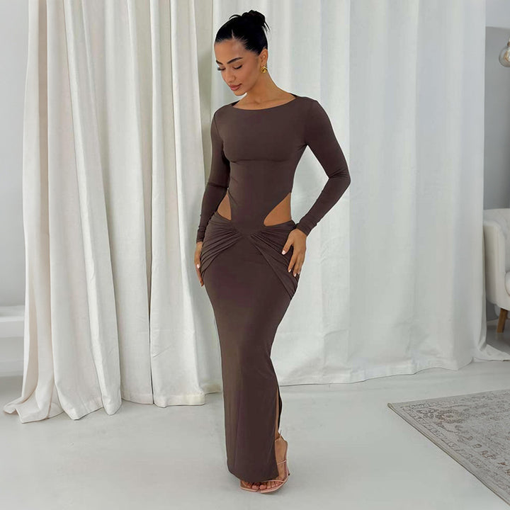 Dame Figurtilpasset Maxikjole med transparente Cut-Outs og Rynker Skovae
