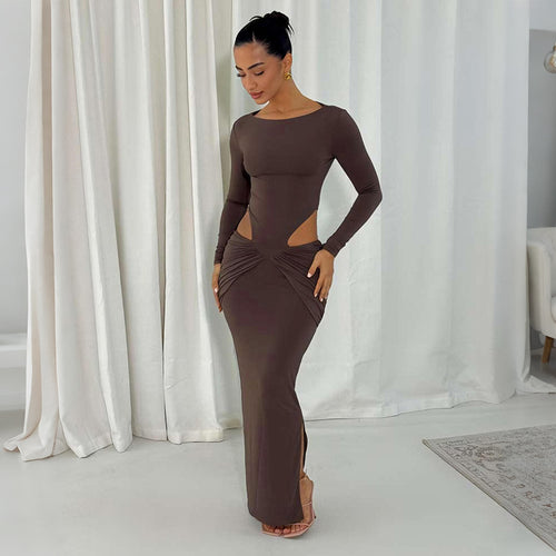 Dame Figurtilpasset Maxikjole med transparente Cut-Outs og Rynker Skovae
