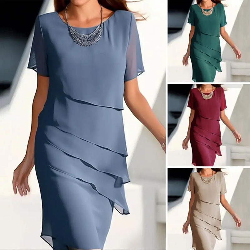 Damer elegant omslagskjole med lagdelte volanger og høj kvalitets chiffon Stilla