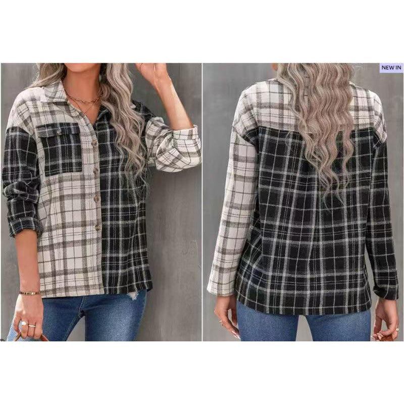 Dame Ternet Flannelbluse med Knaplukning og Brystlomme Stilla