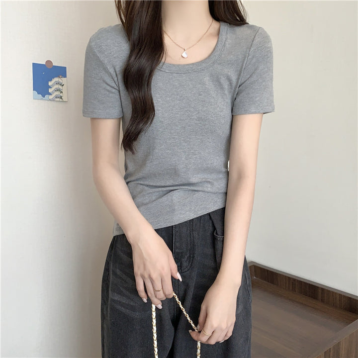 Femme Korte Ærmer-Ribb Top Casual Stilla