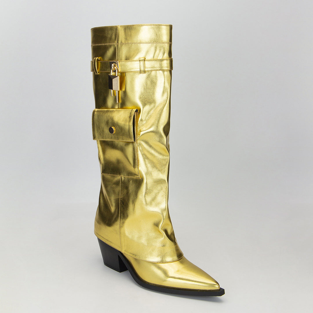 Femme Over-knæet Metallic Blokhæl Mode Støvler Stilla