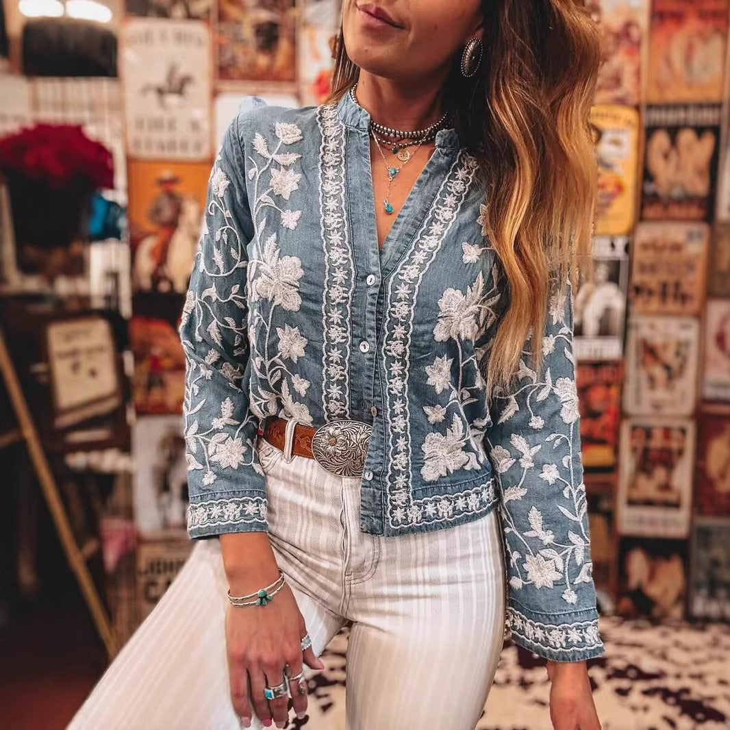 Dame broderet bluse Stilla