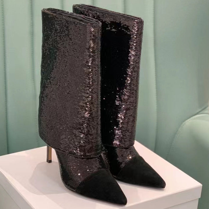 Femme Glimmer-prydede Stiletto-hælsestøvler Stilla