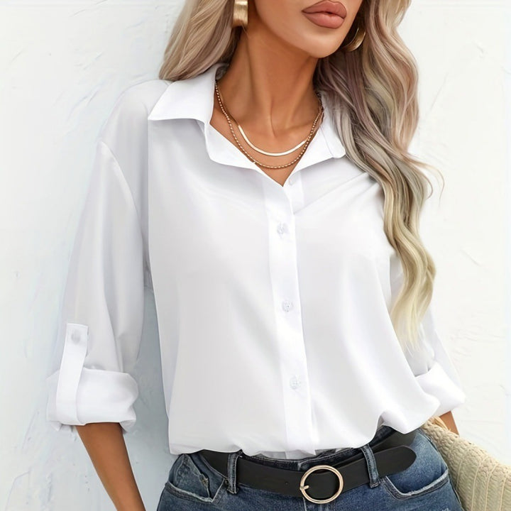 Dame afslappet Langærmet bluse med dropped shoulders og klassisk krave Stilla