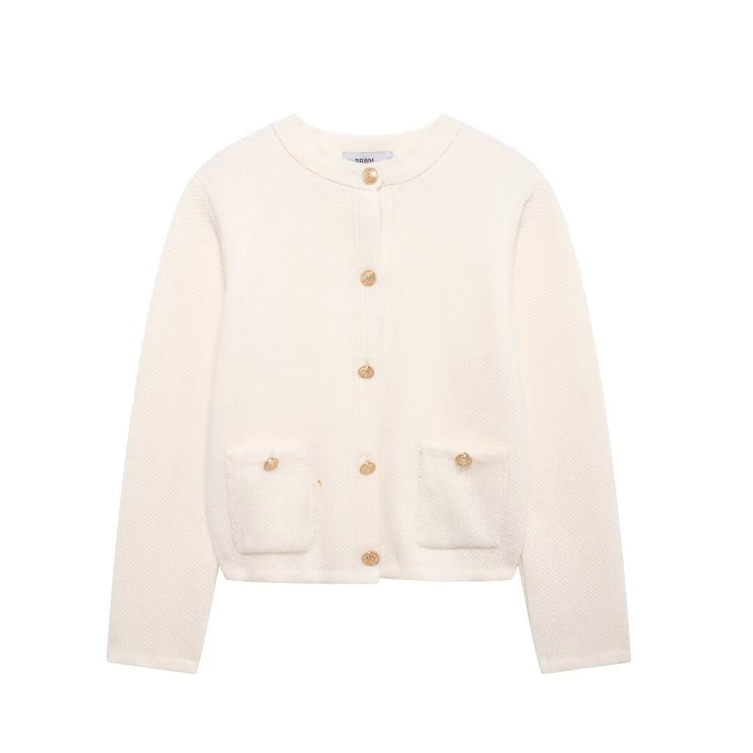 Dame struktureret Button-Up Cardigan med frontlommer Stilla