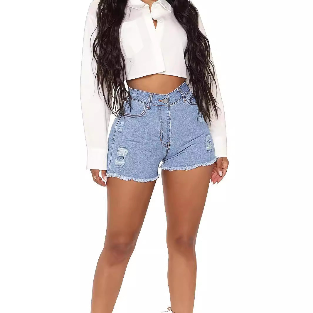Dame mode Destroyed Jeansshorts med høj talje snit og afslappet design Stilla