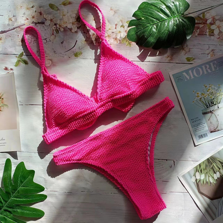 Dame Teksturert Triangle Bikini-Sæt med justerbare stropper Stilla