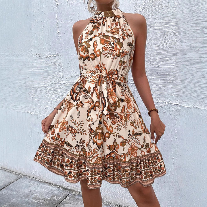 Dame Floral Midi Kjole med Halterneck Design Stilla